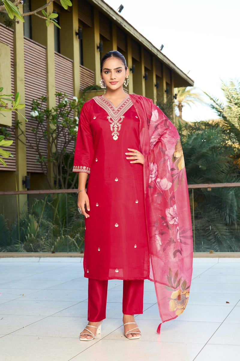 VISHVA CREATION Red Straight Kurta Set for Women - Image 2